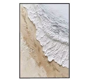 لوحة فنية حائطية عصرية مخصصة بتصميم ثلاثي الأبعاد لتموجات المحيط والشاطئ، لوحة زيتية بسيطة للفنادق، بيع بالجملة - Product Image 1