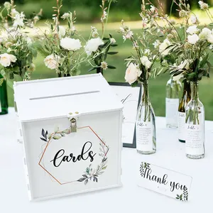 OurWarm White Wedding Card Box with Lock PVC Gift Card Box for Wedding Reception Eucalyptus DIY Wedding Envelope Card Box