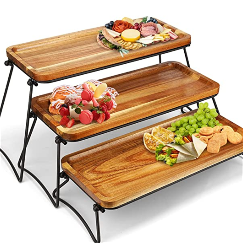 Акация деревянная десерт настольная демонстрационная комплект декоративный поднос 3 яруса кружевных стенд кекса и башни сервировочный поднос для вечеринки