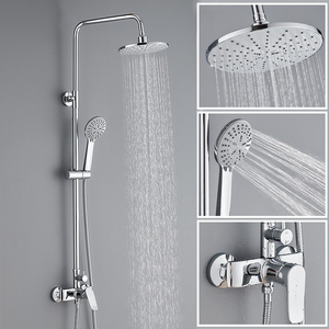 Système de douche carré moderne en chrome avec fonction pluie, mitigeur mural pour baignoire, robinet de salle de bain chaud/froid pour hôtels et appartements - Product Image 1