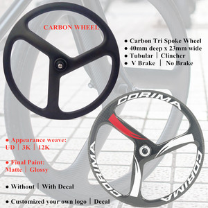 Jeu de roues de vélo de route en carbone à trois rayons, 700C, 23 mm de large, 40 mm de profondeur, 3 rayons, <span class=keywords><strong>axe</strong></span> de 100 mm, <span class=keywords><strong>roue</strong></span> avant de vélo de route - Product Image 4