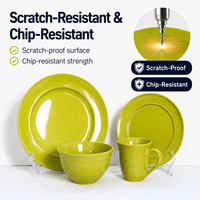 Service de table classique en grès vert olive 16 pièces - Écologique pour 4 personnes, comprenant assiettes, bols et tasses en céramique