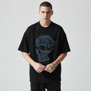 T-shirt pour <span class=keywords><strong>homme</strong></span> en coton 100% avec strass, nouvelle arrivée, style streetwear, tee-shirt surdimensionné avec logo, mode urbaine, t-shirts pour hommes - Product Image 1