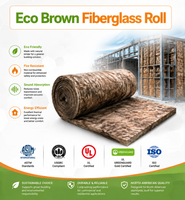 Rollo de Aislamiento de Fibra de Vidrio No Inflamable ASTM E84 R13 de 3.5 Pulgadas, Lana de Vidrio Ecológica Marrón Libre de Formaldehído para Estructuras Metálicas