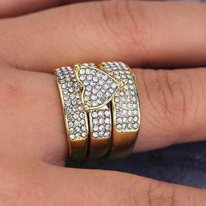 Juego de Anillos de Pareja en Tono Dorado con Piedras Brillantes, Joyería de Moda, Regalo - Product Image 2