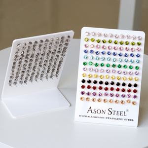 Ensembles de boucles d'oreilles clous en acier inoxydable et zircon pour femmes, avec cartes de présentation, vente en gros - Product Image 2