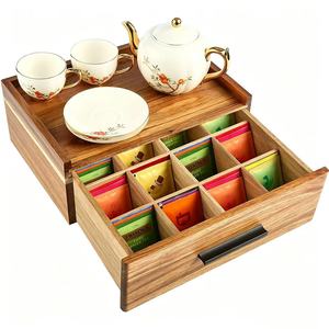Wooden <b>Tea</b> Bag Storage <b>Box</b> With Partitions Rectangular Drawer Organizer For Household <b>Tea</b> Set Storage - Product Image 1