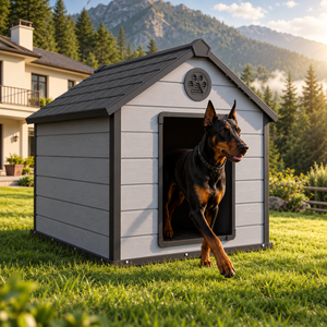 Niches pour chiens de style cabane pliables modernes, abri extérieur en PP pour animaux de compagnie, chenil ventilé résistant aux intempéries pour grands chiens et chats, mobilier pour animaux de compagnie - Product Image 1
