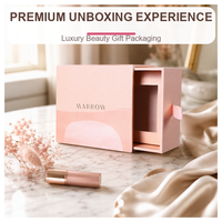 Boîte en carton rose pêche de style tiroir pour emballage cadeau de maquillage et de soins de la peau avec ruban en satin, fabrication OEM ODM sur mesure