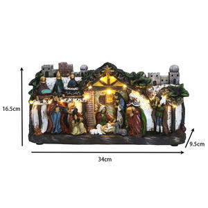 Handgeschilderde Hars Kerststal Set Voor Kerst Led Light Schilderijen Van Jezus Christus Religieus Kerstdecor - Product Image 2