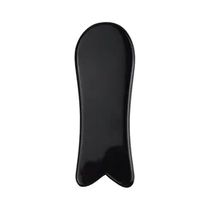 Hot Sales Huidverzorgingstools Op Maat Gemaakte Zwarte Obsidiaan Visvorm 100% Natuurlijke Gezichtsmassage Gua Sha Board