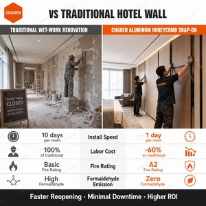 Panneau mural en aluminium alvéolaire de 9 mm, finition grain de bois, pour espaces publics, résistant aux chocs, pare-feu, facile à nettoyer - Product Image 4
