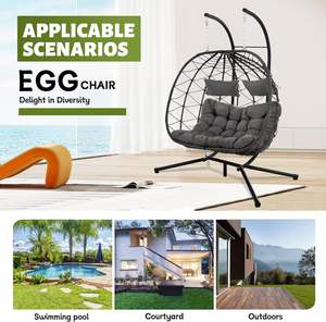 Silla Colgante Doble Danlong con Estructura Metálica, Cojín Impermeable, Diseño Moderno, Construcción Resistente, Asiento para 2 Personas, para Exteriores - Product Image 6