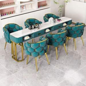 Ensemble de mobilier de salon de style décontracté de haute qualité, table et chaises en métal et velours, table de manucure avec plusieurs sièges - Product Image 4