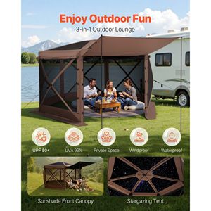 12 X 12 ft Gazebo Screen <b>Tent</b> Large 6-Sided Camping <b>Canopy</b> with Removable Top Quick-Set Bite-Pr - Product Image 3