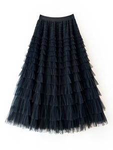 2026 women's new fashion slim <b>mesh</b> pleated <b>skirt</b> casual daily cake print spring/summer half <b>skirt</b> - Product Image 2