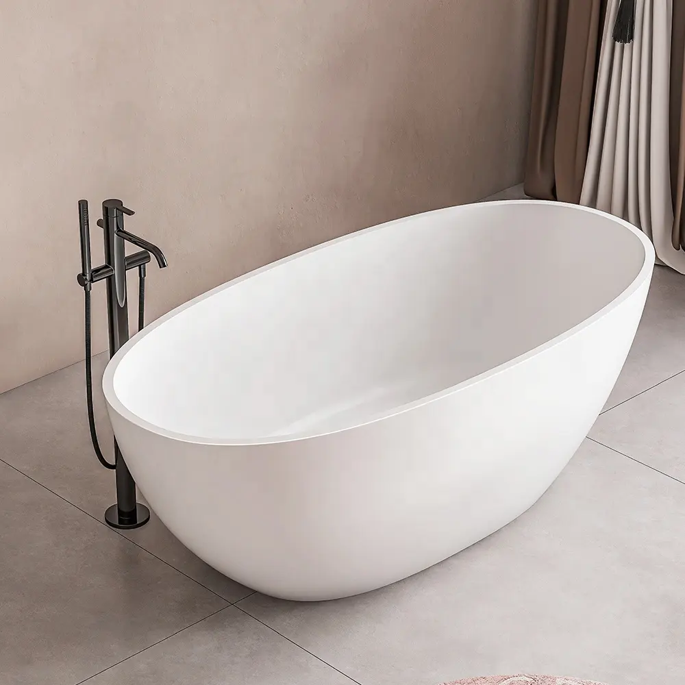 Fanwin solid surface bathroom soaking hot tub artificial stone acrylic bathtub resin freestanding bath tub bathtub
