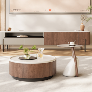 Nouvelle table <span class=keywords><strong>basse</strong></span> ronde en crème blanche/marron, design moderne, écologique, avec tiroirs, meubles de salon modernes - Product Image 1