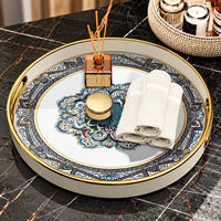 Plateau de service décoratif rond en verre imprimé de 35 cm pour table à café, restaurant, salle à manger, hôtel de luxe moderne