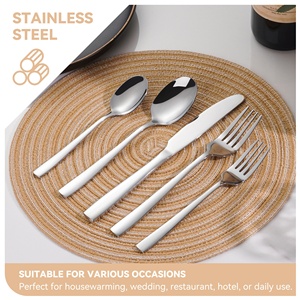 Set di posate con manico quadrato di lusso 5 pezzi Set argenteria argento Set di posate in acciaio inossidabile per il servizio di Catering di ristoranti per feste - Product Image 3