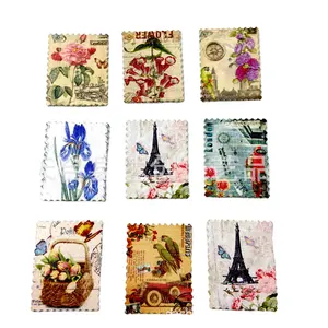 30*38mm vintage white background painted stamps DIY handmade wooden postcards with 50 buttons - pack