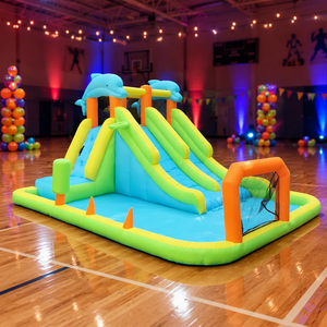 Castillo Inflable Acuático con Toboganes Dobles y Aspersor, Parque Acuático Infantil para Diversión en el Patio Trasero - Product Image 5