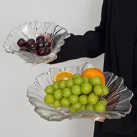 Plateau en verre haut de gamme en forme de pétale, nouveau bol à fruits moderne et minimaliste pour salon, plat à dessert domestique de forme irrégulière