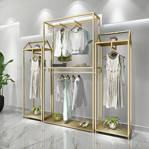 Sang Trọng Màu Đen Bạc May Đứng Kệ Quần Áo Hiển Thị Đứng Kim Loại <span class=keywords><strong>2</strong></span> <span class=keywords><strong>Tier</strong></span> Vàng Quần Áo Giá Cho Đứng Quần Áo - Product Image 2