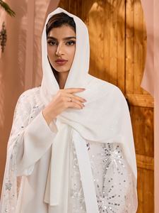 Muslim Luxury Lace Abaya 2ピースセット白エレガントスパンコールJalaibya Abayaドレス伝統的なイスラム教徒の服イブニングドレス - Product Image 4