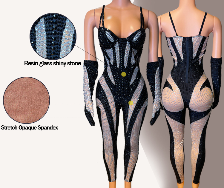White and black hot diamond perspective suspender one-piece trousers and nightclub costume