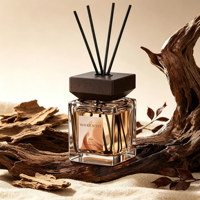 Diffuseur d'huiles essentielles en rotin sans flamme avec couvercle en verre carré, parfum d'intérieur longue durée, assainisseur d'air domestique