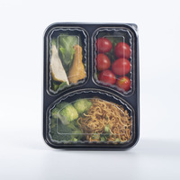 Boîte à lunch jetable en PP à 3 compartiments avec couvercle anti-fuite, compatible micro-ondes, plateau empilable pour plats à emporter