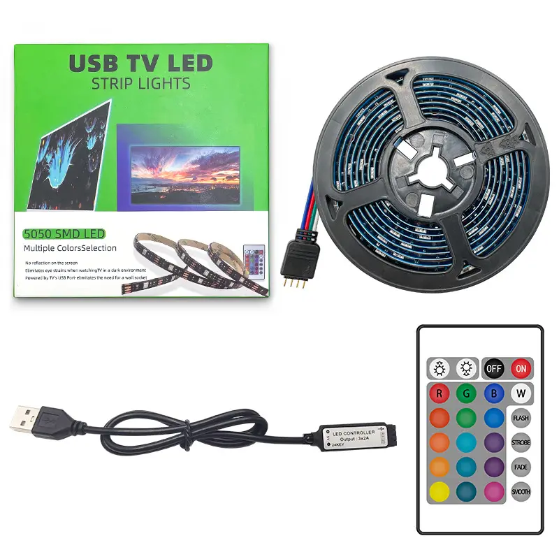 Tira de LED para retroiluminación de TV, 5V, SMD5050, 30LED, RGB, 1m de longitud