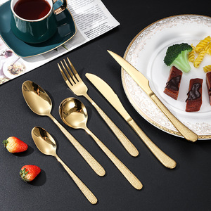 304 Stainless Steel Knife Fork Spoon <b>Set</b> Round Elegant Textured Handle Durable Western Cutlery For Wedding Dinnerware - Product Image 2