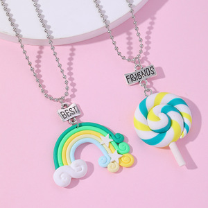 <span class=keywords><strong>Collier</strong></span> en argile polymère de haute qualité, série Rainbow Lollipop, cadeau pour la meilleure amie, <span class=keywords><strong>collier</strong></span> BFF pour femmes - Product Image 1