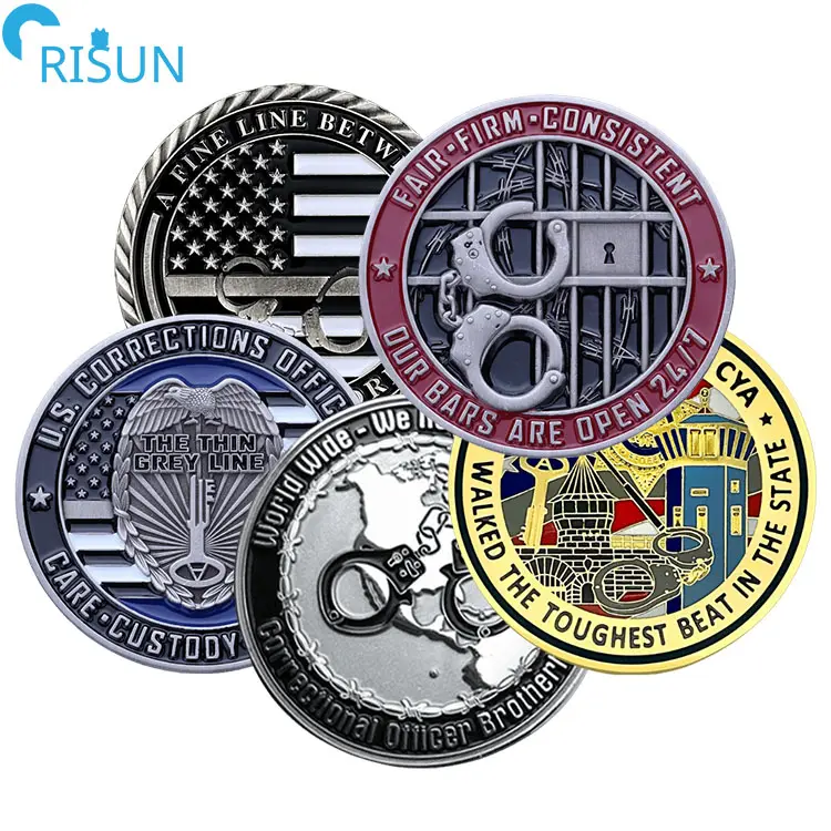 Factory Customized Enamel Thin Silver Line Corrections Officer Commemorative Challenge Coins Custom Correctional Challenge Coin