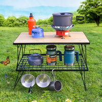 Rede dobrável para churrasco, mesa de bambu portátil para churrasco e acampamento ao ar livre