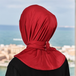 Spot Hot Sell Spring Summer <b>Wrap</b> <b>Head</b> Scarf with Chin Buttons Female Malay Indonesia Women Solid Color Bottoming Cap MSL148 - Product Image 2