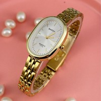 Barsh 001 Jam Tangan Wanita Retro Mewah Sederhana dan Ringan Berbentuk Oval Emas Vintage Kecil