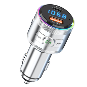 Chargeur de voiture portable PD fonction de charge rapide <span class=keywords><strong>transmetteur</strong></span> FM pour lecteur MP3 <span class=keywords><strong>Bluetooth</strong></span> Port USB en métal APE allume-cigare - Product Image 1