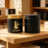 Pot en verre noir mat de luxe vide de 120 ml (4 oz) pour Bakhoor Oud, avec logo arabe personnalisé par marquage à chaud, contenant pour bougie avec couvercle en aluminium