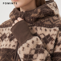 Veste polaire à capuche imprimée motif ethnique, entièrement zippée, en molleton Sherpa, chaude, pour l'hiver, style streetwear, coupe oversize, décontractée