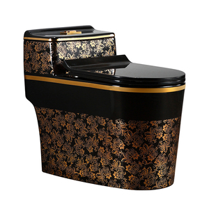 <span class=keywords><strong>Inodoro</strong></span> de una Pieza de Cerámica de Lujo con Acabado Dorado, Sanitario Royal <span class=keywords><strong>Vintage</strong></span> en Color Negro y Dorado - Product Image 1