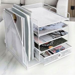 5-Tier Metal Paper Letter Organizer with <b>File</b> Holder Desk Organizer with <b>Drawer</b> Mesh Desktop Storage with Magazine Holder - Product Image 4