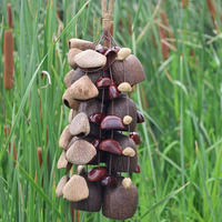 Mixed Natural Seed Shell Wind Chime Large Hanging Nut Shell Rattle Hand Shaker for Sound Bath Folk Music Natural Craft Decor