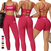 Ensemble de vêtements de sport pour femme, 4 pièces, grande taille, avec soutien-gorge de sport, leggings d'entraînement, shorts cycliste, taille élastique, imperméable et réversible
