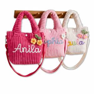 Custom Embroidered Name <b>Corduroy</b> Handbag, Mini Crossbody <b>Bag</b> with Detachable Strap, Personalized <b>Tote</b> for Travel, Shopping - Product Image 1