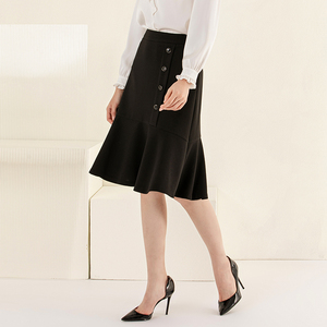 <span class=keywords><strong>Gonna</strong></span> a coda di pesce in tessuto traspirante tinta unita da donna primavera arruffata vita naturale pendolarismo Casual al ginocchio - Product Image 3