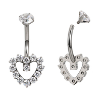 Anneau de nombril en titane poli haute brillance GZN, nouveau modèle, avec un ensemble de pierres précieuses CZ, dessus pavé de CZ, anneau de nombril en forme de cœur