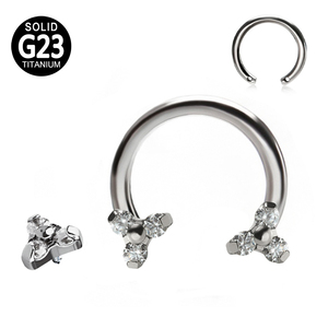 GZN Grosir Besar G23/ASTM F136 <span class=keywords><strong>Titanium</strong></span> 3 CZ Pada Lingkaran Barbel Hidung Cincin Hidung Stud Wanita Tindik Tubuh Perhiasan